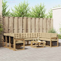 vidaXL Utomhussoffset med kudde 10 pcs Vit och Beige