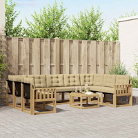 vidaXL Utomhussoffset med kudde 10 pcs Vit och Beige