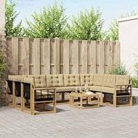 vidaXL Utomhussoffset med kudde 10 pcs Vit och Beige
