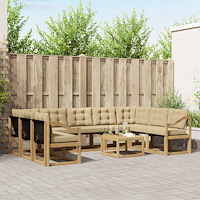 vidaXL Utomhussoffset med kudde 10 pcs Vit och Beige