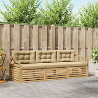 vidaXL Utomhussoffset med kudde 3 pcs Vit och Beige Polyester