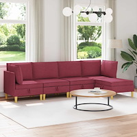 vidaXL Modulsoffor med förvaring 5 pcs Vinröd Tyg