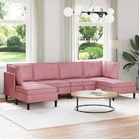 vidaXL Möbelset för vardagsrummet med kudde 6 pcs Rosa Sammet