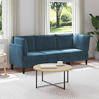 vidaXL Möbelset för vardagsrummet med kudde 3 pcs Blå Sammet