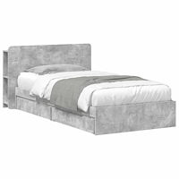 vidaXL Sängram med förvaring Betonggrå 75 x 190 cm Konstruerat trä