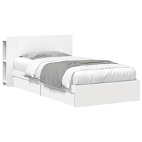 vidaXL Sängram med förvaring med låda Vit 90 x 200 cm Konstruerat trä