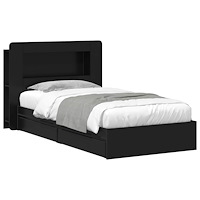 vidaXL Sängram med förvaring Svart 90 x 190 cm Konstruerat trä
