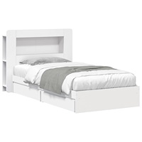 vidaXL Sängram med förvaring med låda Vit 90 x 200 cm Konstruerat trä