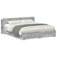 vidaXL Sängram med förvaring Grå Sonoma 200 x 200 cm Konstruerat trä