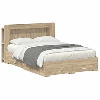 vidaXL Sängram med förvaring Sonoma-ek 150 x 200 cm Konstruerat trä