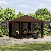 vidaXL Trädgårdsgazebo med sidoväggar 3 x 3 m Brun Polyester och Stål