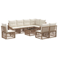 vidaXL Trädgårdsoffset 9 pcs Beige konstrotting