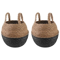 vidaXL Kruka med handtag 2 pcs Svart Ø 22 x 20 cm 100% Sjögräs