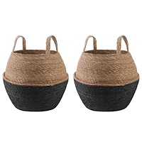 vidaXL Kruka med handtag 2 pcs Svart Ø 32 x 32 cm 100% Sjögräs