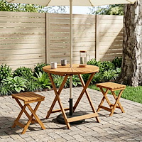 vidaXL Hopfällbart trädgårdsbord Naturlig Ø70 x 75 cm