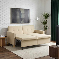 vidaXL Pull Out Sofa Bed Gräddvit Tyg