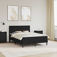 vidaXL Sängram med LED-ljusslingor Svart 140 x 190 cm Konstläder