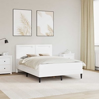 vidaXL Sängram med LED-ljusslingor Vit 140 x 200 cm Konstläder