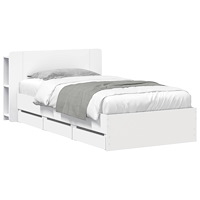 vidaXL Sängram med förvaring Vit 100 x 200 cm Konstruerat trä