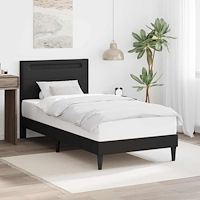 vidaXL Sängram med LED-ljusslingor Svart 90 x 190 cm Konstläder