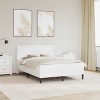 vidaXL Sängram med LED-ljusslingor Vit 140 x 200 cm Konstläder