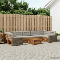 vidaXL Utomhussoffset 8 pcs Naturlig och ljusgrå