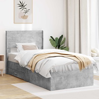 vidaXL Sängram med förvaring och huvudgavel Betonggrå 90 x 190 cm