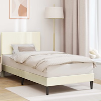 vidaXL Sängram med huvudgavel Gräddvit 90 x 200 cm Kordread tyg