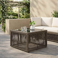 vidaXL Trädgårdsbord Grå och svart 55 x 55 x 37 cm PE Rattan och Glas