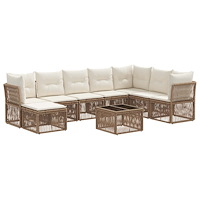 vidaXL Trädgårdsoffset 9 pcs Beige konstrotting