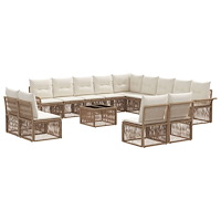 vidaXL Trädgårdsoffset 14 pcs Beige konstrotting