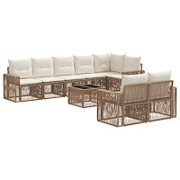 vidaXL Trädgårdsoffset 9 pcs Beige och krämvit konstrotting