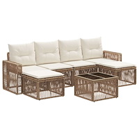 vidaXL Trädgårdsoffset 7 pcs Beige och krämvit konstrotting
