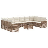 vidaXL Trädgårdsoffset 11 pcs Beige och krämvit konstrotting