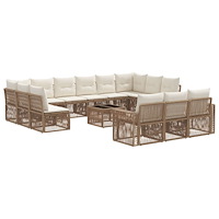 vidaXL Trädgårdsoffset 14 pcs Beige och krämvit konstrotting