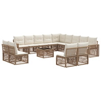 vidaXL Trädgårdsoffset 14 pcs Beige och krämvit konstrotting