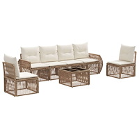 vidaXL Trädgårdsoffset 7 pcs Beige och krämvit konstrotting