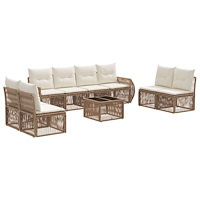 vidaXL Trädgårdsoffset 9 pcs Beige och krämvit konstrotting