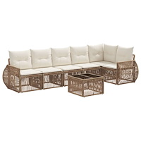 vidaXL Trädgårdsoffset 7 pcs Beige och krämvit konstrotting