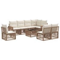 vidaXL Trädgårdsoffset 9 pcs Beige och krämvit konstrotting