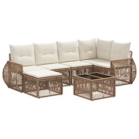 vidaXL Trädgårdsoffset 7 pcs Beige och krämvit konstrotting