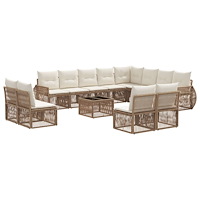 vidaXL Trädgårdsoffset 13 pcs Beige och krämvit konstrotting