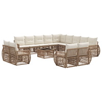 vidaXL Trädgårdsoffset 14 pcs Beige och krämvit konstrotting
