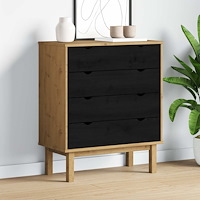 vidaXL Kommode med låda OTTA Svart 76,5 x 39,5 x 90 cm Massiv furu