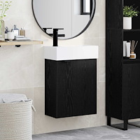 vidaXL Badrumsspegel med kran Svart ek 45,5 x 22,5 x 84 cm