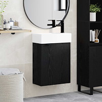 vidaXL Badrumsspegel med kran Svart ek 45,5 x 22,5 x 84 cm