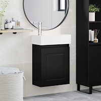 vidaXL Badrumsspegel med kran Svart 45,5 x 22,5 x 84 cm