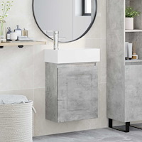 vidaXL Badrumsspegel med kran Betonggrå 45,5 x 22,5 x 84 cm