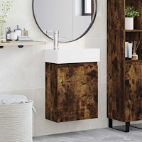 vidaXL Badrumsspegel med kran Rökt ek 45,5 x 22,5 x 84 cm