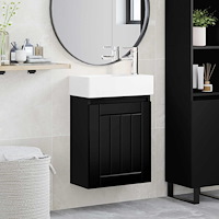 vidaXL Badrumsspegel med kran Svart 45,5 x 25,5 x 84 cm